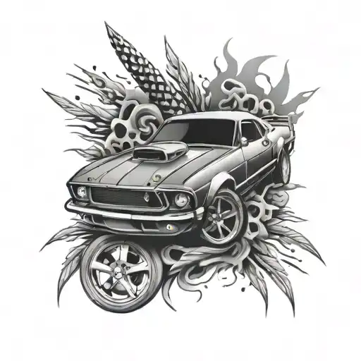 street race car surrounded tattoo design idea