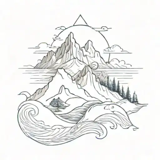 Fox and Anchor Wave Mountain tattoo design idea