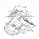Fox and Anchor Wave Mountain tattoo design idea