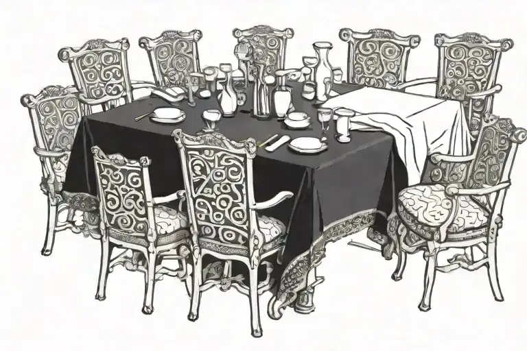 A rectangular table, placed horizontally, with 9 seating place tattoo design idea