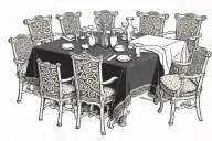 A rectangular table, placed horizontally, with 9 seating place tattoo design idea