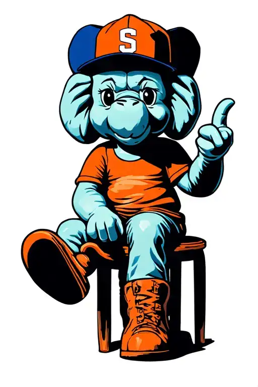 kaws statue sticking up middle finger sitting down with syracuse hat on tattoo design idea