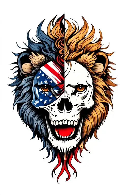 half human skull half lion face color tattoo tattoo design idea