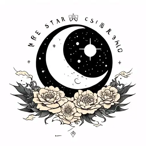moon and start and some overthinking. with my name "Cesar" on it tattoo design idea