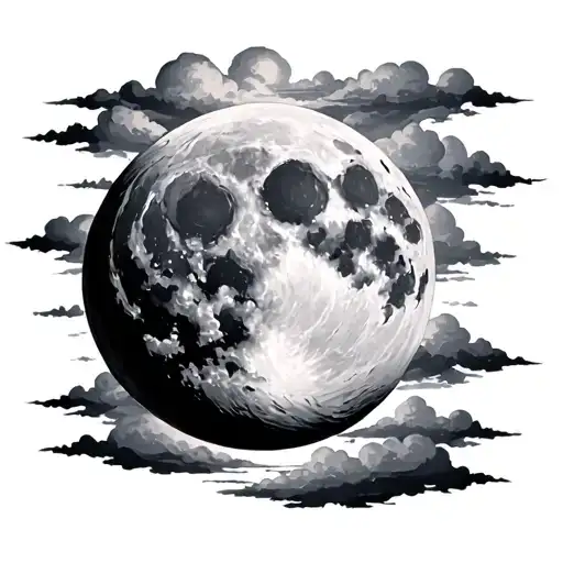 Full Moon With Clouds tattoo design idea