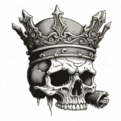 skull with bottom jaw ripped and lowered. the skull also wearing a crown of thorns tattoo design idea