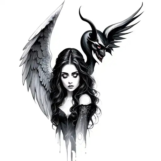 angel/ devil into one woman tattoo design idea