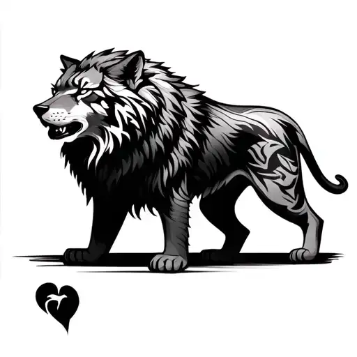Lion Tiger Wolf Cross tattoo design idea