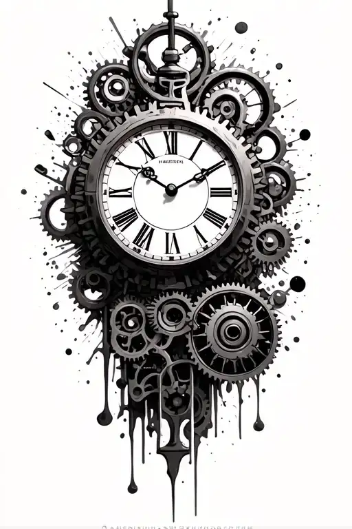 clock melting timepiece with gears tattoo design idea
