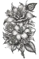 single gladiolus flower, single marigold flower, paw print as a flower, single sunflower, single rose bouquet  tattoo design idea