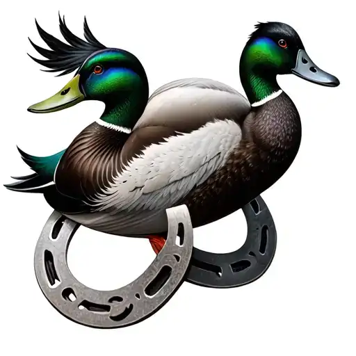 An intricate design combining horseshoes and mallard ducks tattoo design idea