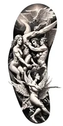 heaven vs hell theme with angels and demons fighting tattoo design idea