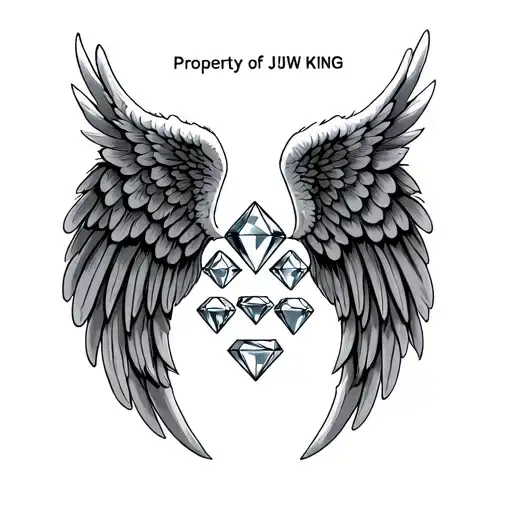 angel wings spread diamonds inside of angel wings spread text added: Property of JW KING in the middle of design tattoo design idea