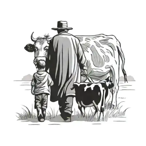 grandpa and grandkid walking into the distance. inside of a cow tattoo design idea