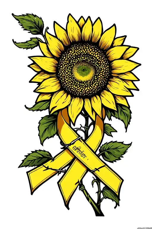 endometriosis survivor yellow ribbon barbed wire sunflower  tattoo design idea