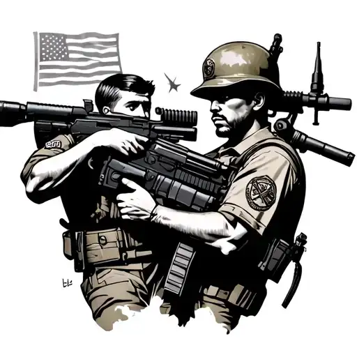 usmc father son machine gunners tattoo design idea