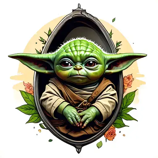 baby yoda in pod tattoo design idea
