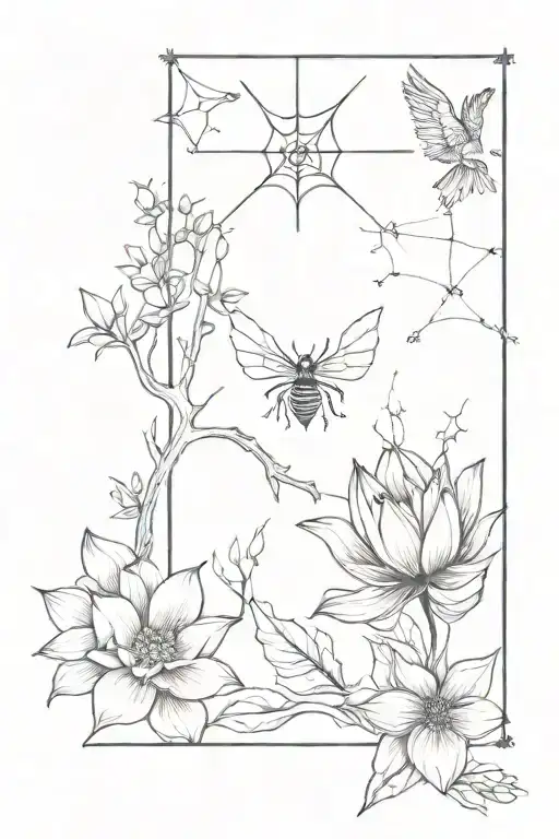 Spider, lotus, owl, book, satyr, crane tattoo design idea