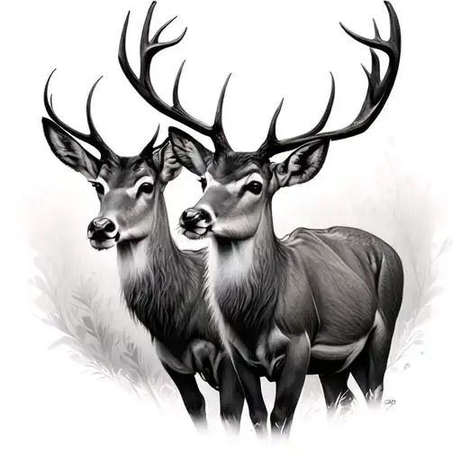 in the inspiration of Alexander Milov - the inner child, i want to create a tattoo of a family of Deers - 2 big deers la tattoo design idea