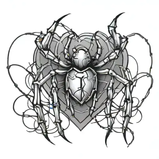 barbed wire heart spider in middle tattoo design idea