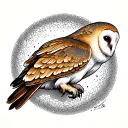 fine line barn owl flying tattoo design idea