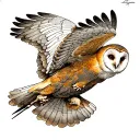 fine line barn owl flying tattoo design idea
