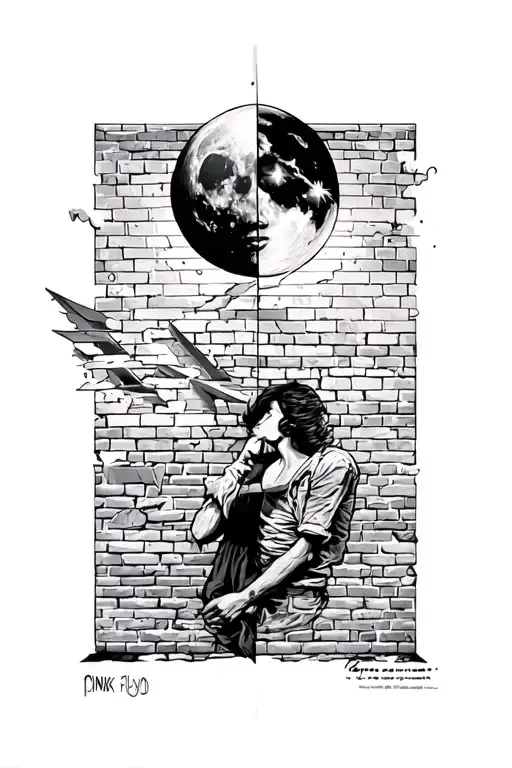 pimk floyd another brick in the wall and prism and moon tattoo design idea
