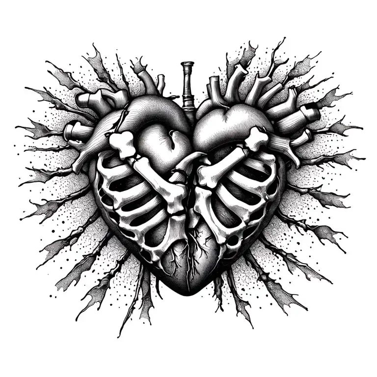 you take two bodies and twirl them into one. their hearts and bones. medical illustration heart.  tattoo design idea