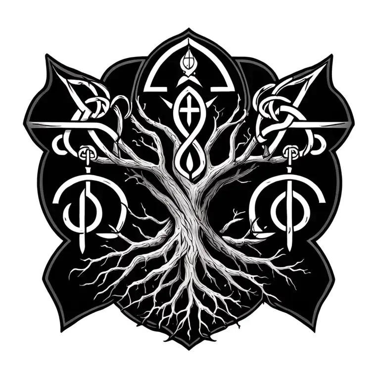 Scottish Celtic family tree with roots and Libra sign tattoo design idea
