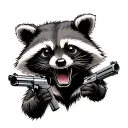 crazy raccoon with guns and lots of crazy things around tattoo design idea