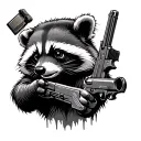 crazy raccoon with guns and lots of crazy things around tattoo design idea