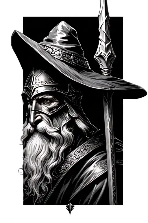 Theodens helmet, with Gandalfs hat and staff. tattoo design idea