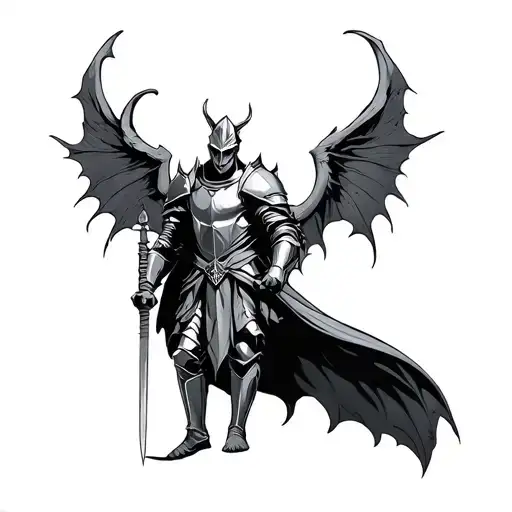 knight with demon wings tattoo design idea