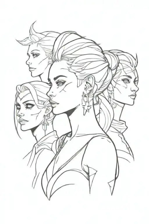 Arcane Characters (jinx, vi, cait, ekko) tattoo design idea