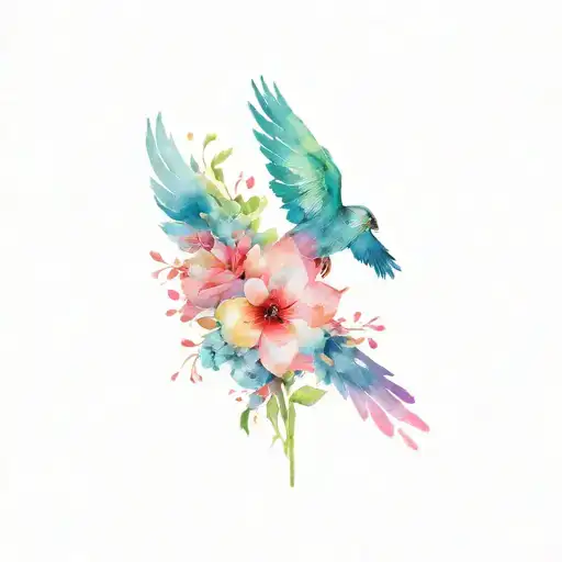flowers covering shoulder and bird flying tattoo design idea