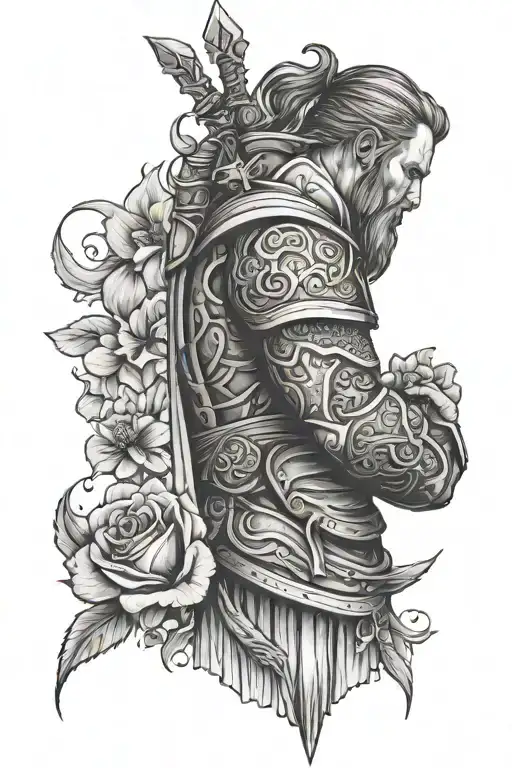 proverbs 27:17 and praying paladin sleeve tattoo tattoo design idea