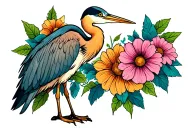 blue heron with flowers intertwined tattoo design idea