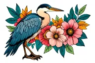blue heron with flowers intertwined tattoo design idea