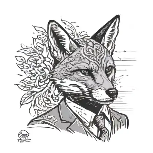 Red fox in a red suit businessman, gta 5 gangster , traditional tattoo,  tattoo design idea