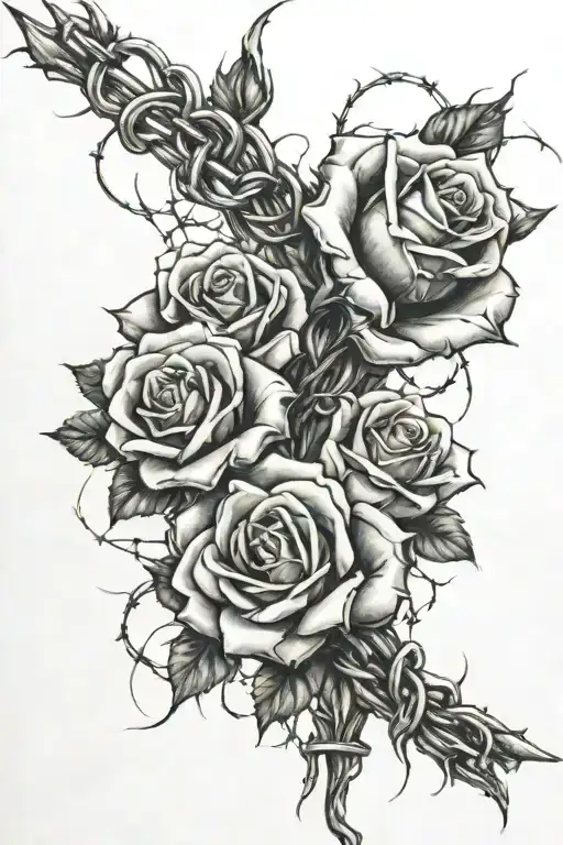 Barbed wire, roses, evil spirits tattoo design idea