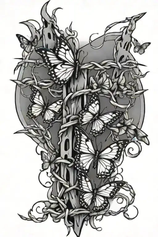 barbed wire tattoo with barbed wire butterflies along it tattoo design idea