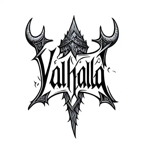 lettering Valhalla text in the Vikings Style tattoo design idea