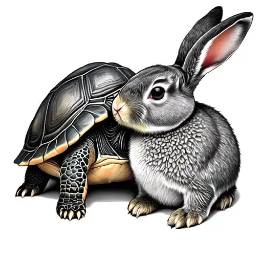 turtle kissing a rabbit tattoo design idea