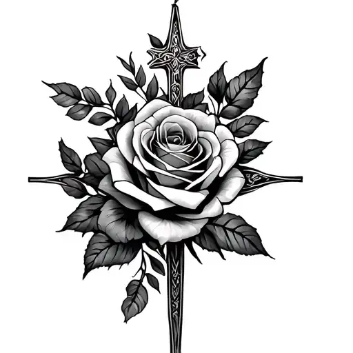 cross, roses wrapped tattoo design idea