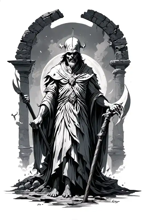 underworld ancient ruins hades styx ferryman tattoo design idea