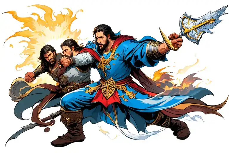 Christian crusaders fighting scene tattoo design idea