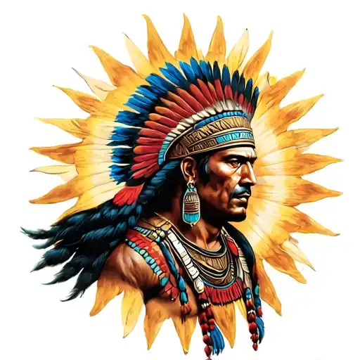 guerrero inca warrior with sun tattoo design idea