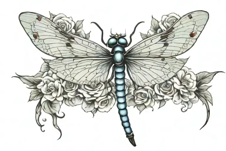 Dragonfly white rose tattoo design idea