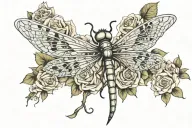 Dragonfly white rose tattoo design idea