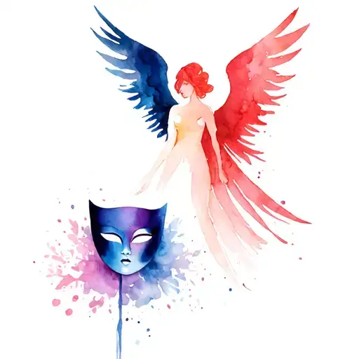 angel and mask tattoo design idea